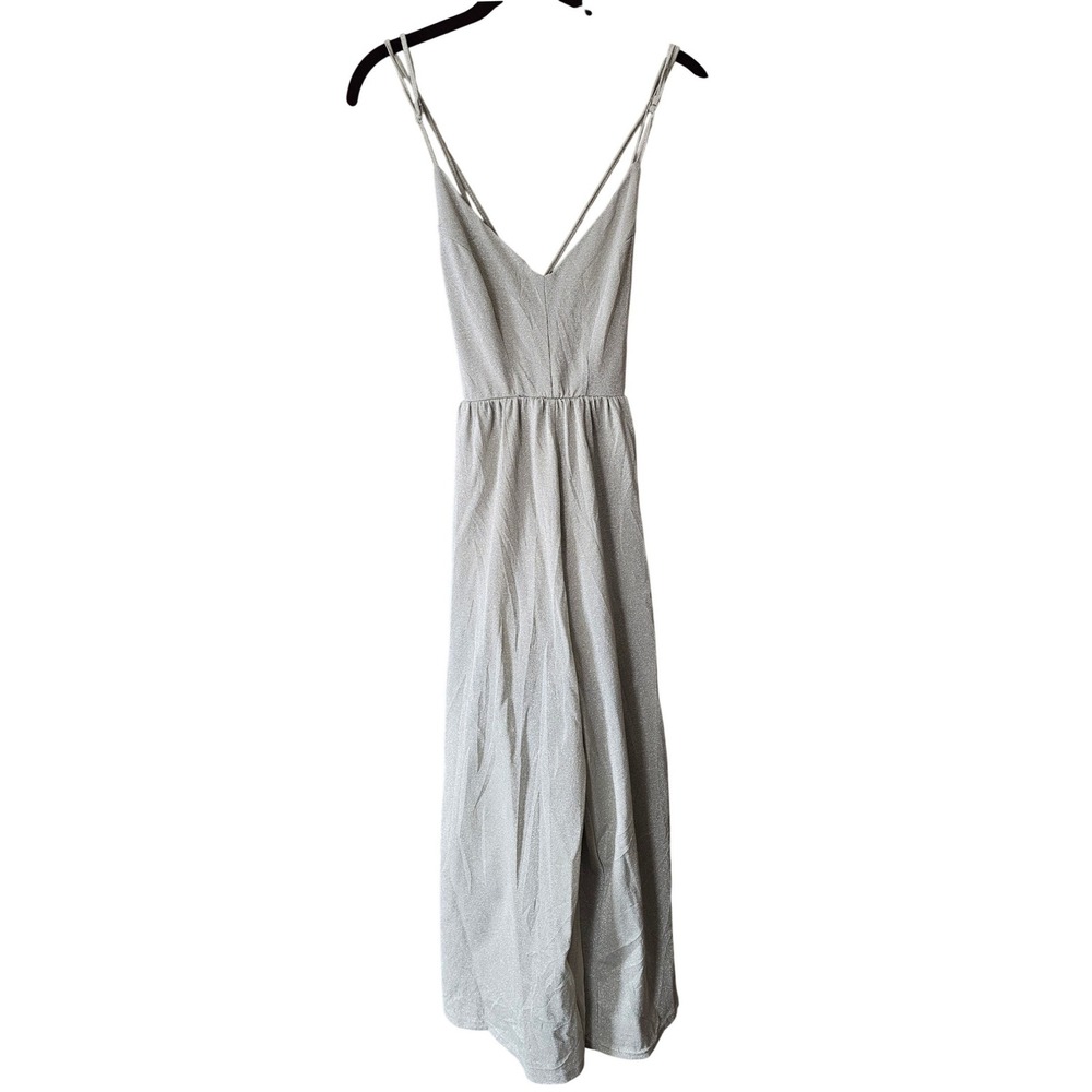 She + Sky Jumpsuit Women Size S Silver Metallic Wide Leg Shimmer SL8453